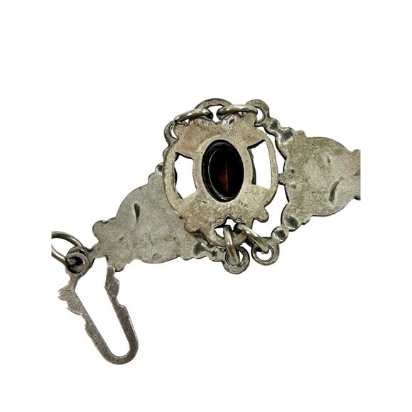 Sadie Green Vtg Bracelet Silver Tone Faux Amethyst Floral Filigree Panels Beads - Picture 16 of 16